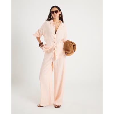 Pink Cotton Crinkle Long Sleeve Shirt