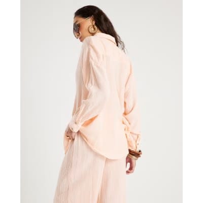 Pink Cotton Crinkle Long Sleeve Shirt
