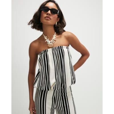 White Striped Bubble Hem Bandeau Top