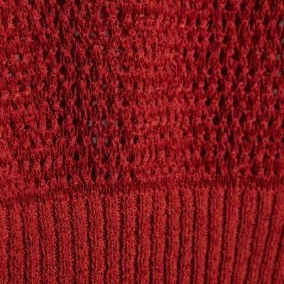 Red Open Stitch Knitted Off Shoulder Top