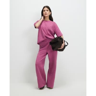 Petite Pink Jacquard Wide Leg Trousers