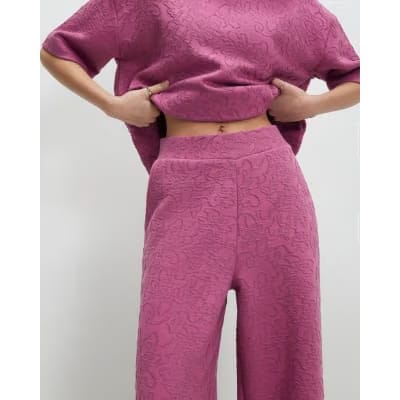 Petite Pink Jacquard Wide Leg Trousers