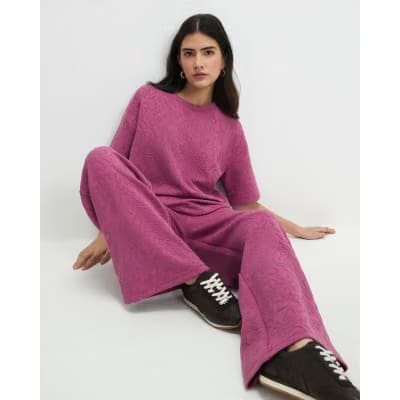 Petite Pink Jacquard Wide Leg Trousers
