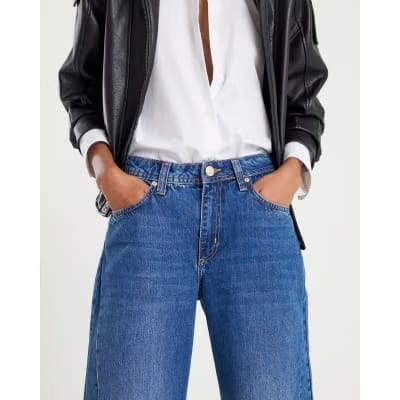 Blue Mid Rise Seamed Barrel Leg Jeans