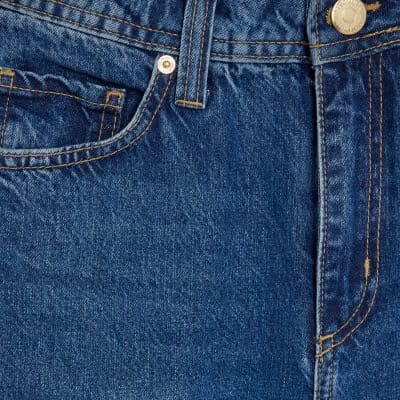 Blue Mid Rise Seamed Barrel Leg Jeans