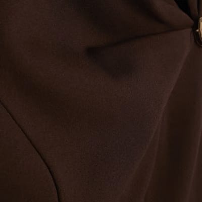 Brown Sleeveless Draped Neck Mini Dress