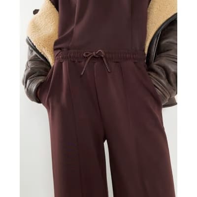Brown Premium Wide Leg Pintuck Joggers
