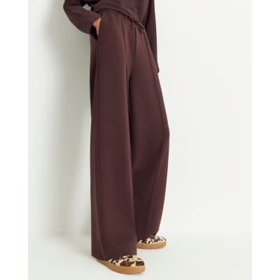 Brown Premium Wide Leg Pintuck Joggers