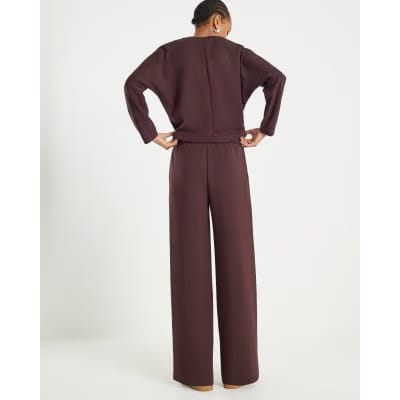 Brown Premium Wide Leg Pintuck Joggers