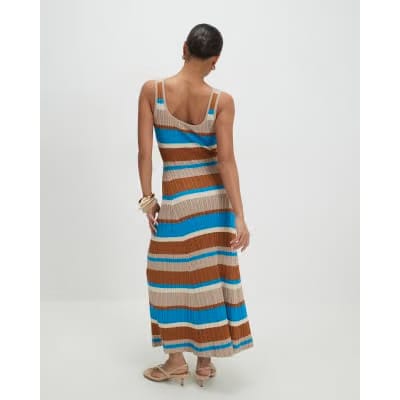 Petite Brown Knitted Striped Maxi Dress