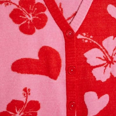 Pink Floral Sleeveless Cardigan