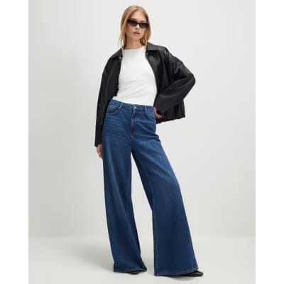 Blue High Waisted Soft Wide Leg Jeans