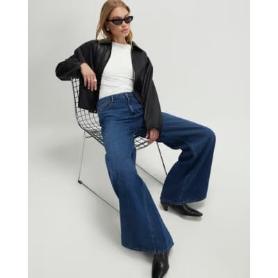 Blue High Waisted Soft Wide Leg Jeans