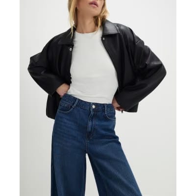 Blue High Waisted Soft Wide Leg Jeans