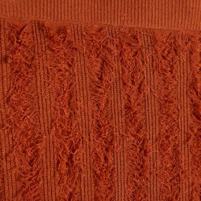 Orange Knitted Fringe Midi Skirt