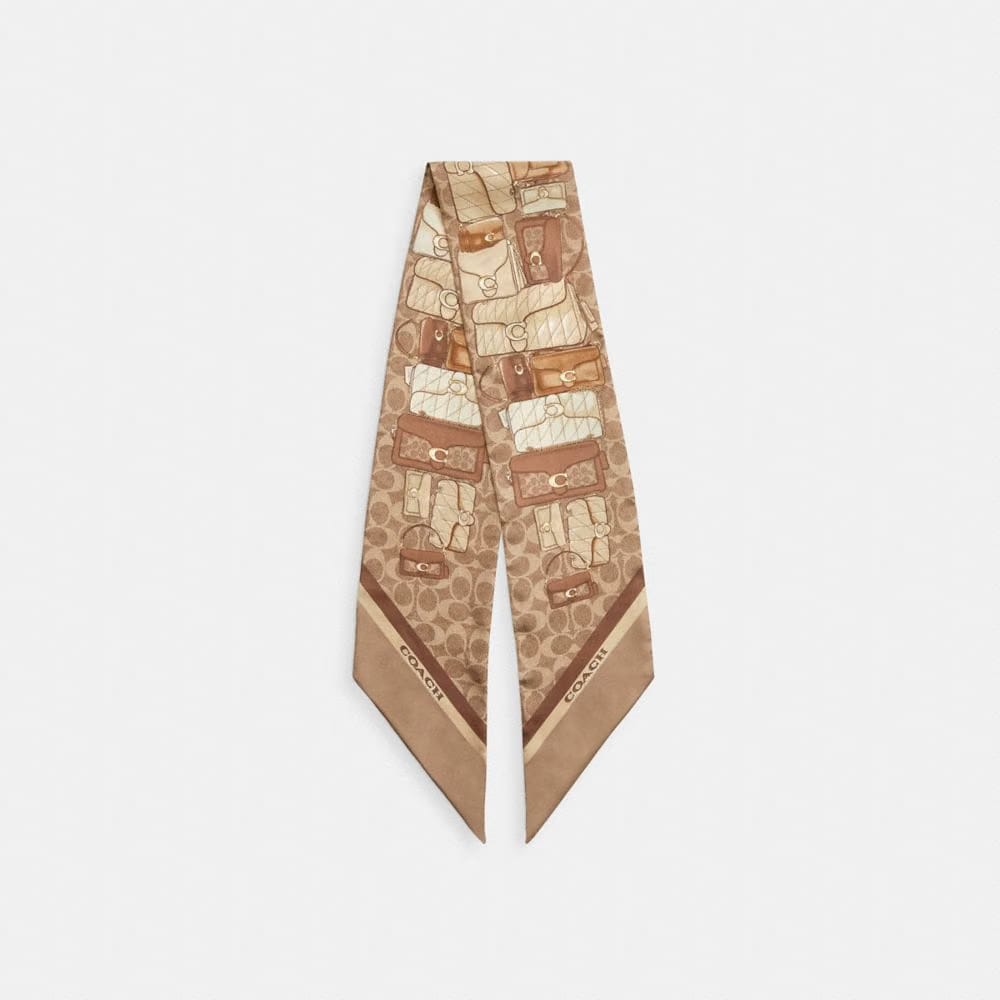 Stacked Tabby Bags Print Silk Skinny Scarf