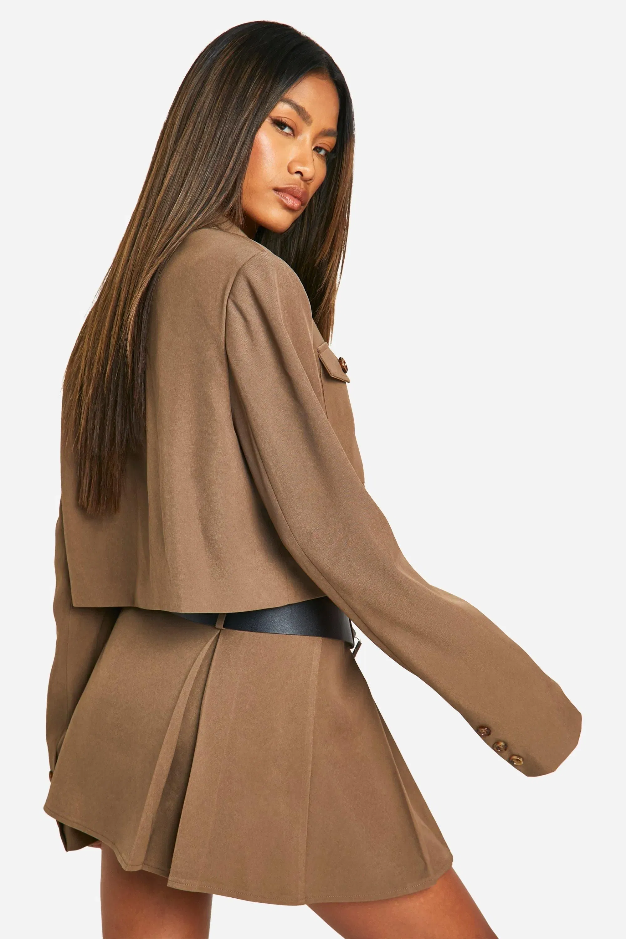 Utility Belted Pleated Mini Skirt