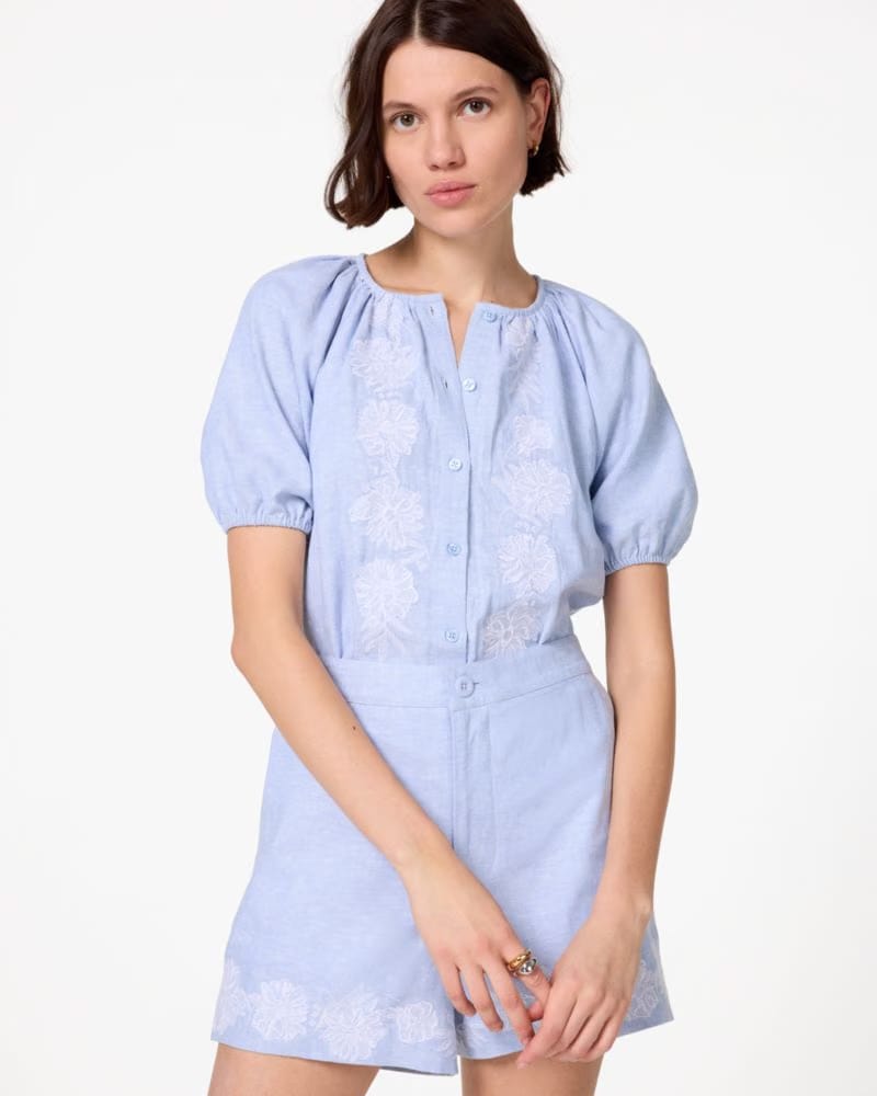 Chambray Embroidered Blouse