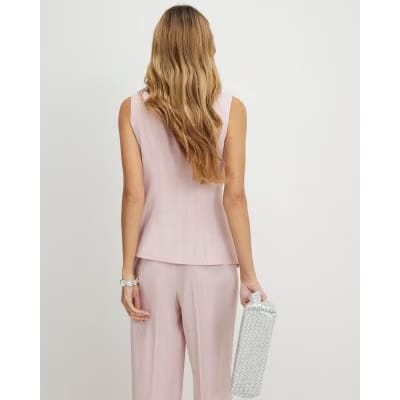 Pink Sleeveless Striped Longline Waistcoat