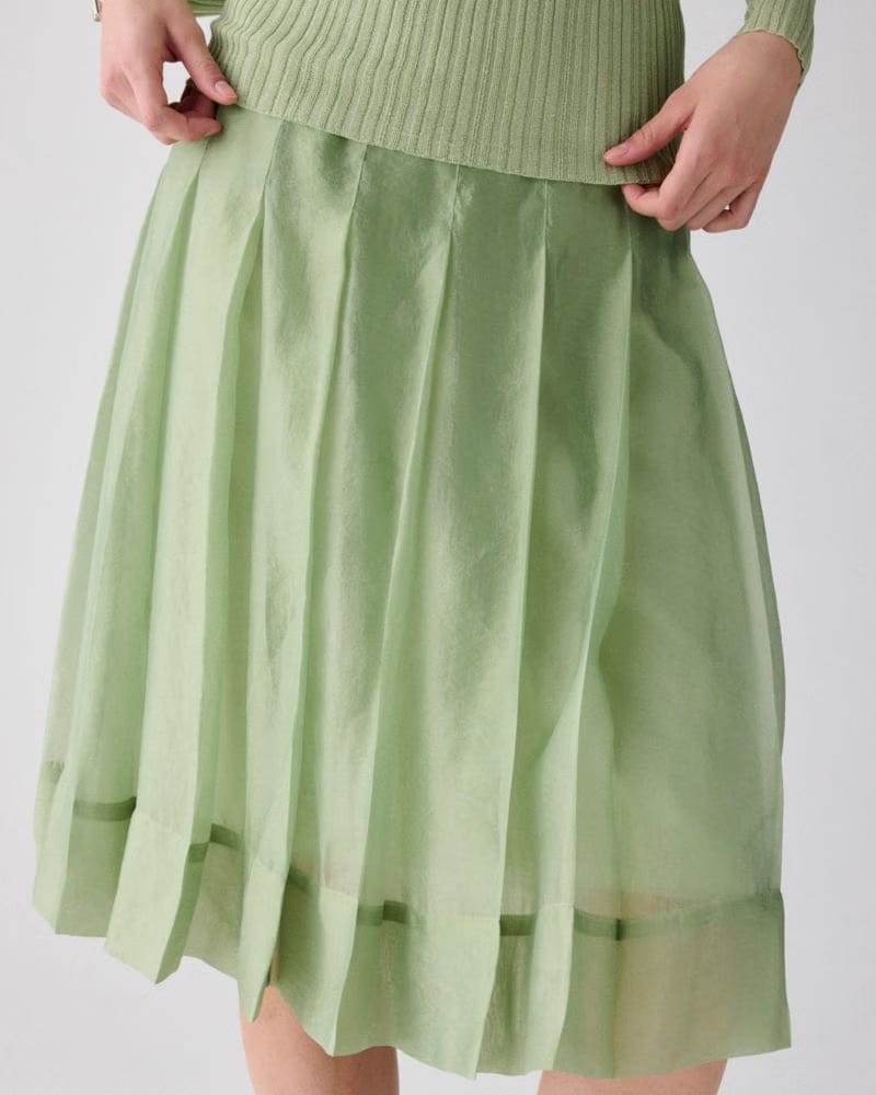 Crinkled Organza Pleated Skirt