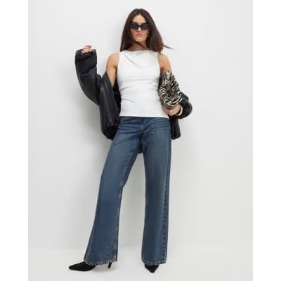 White Sleeveless Slash Neck Top
