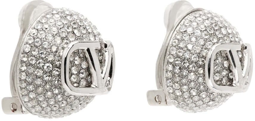 Silver VLogo Signature Metal & Crystal Earrings