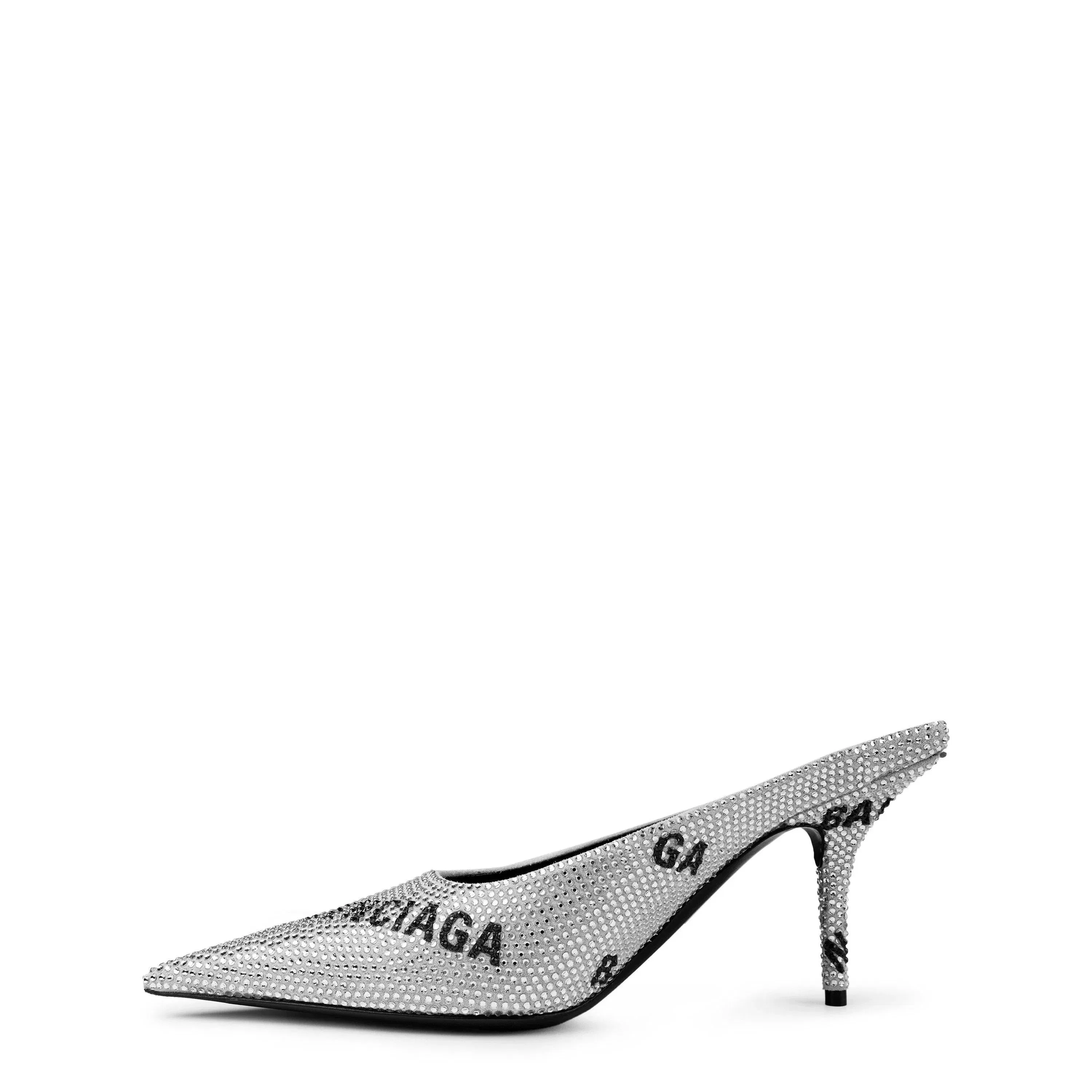 Square Knife Crystal-Embellished Leather-Heeled Mules