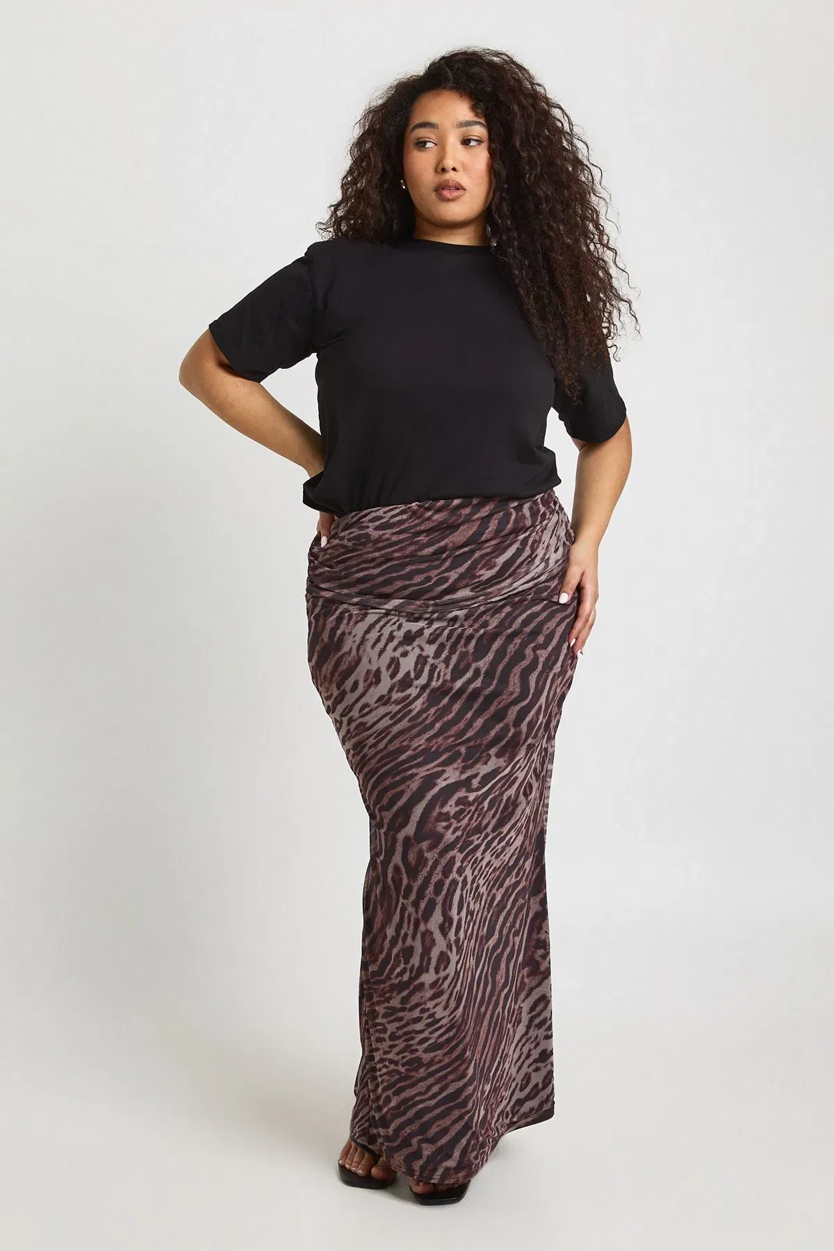 Plus Leopard Mesh Maxi Skirt