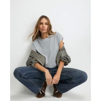 Grey Loose Fit Short Sleeve Top