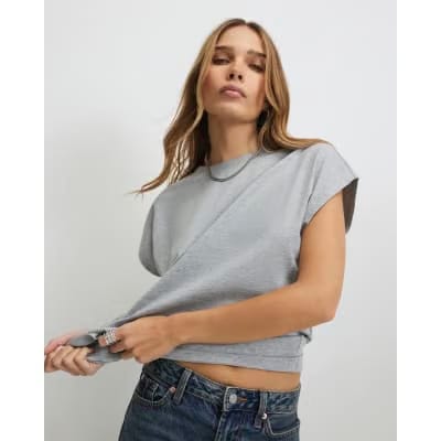 Grey Loose Fit Short Sleeve Top