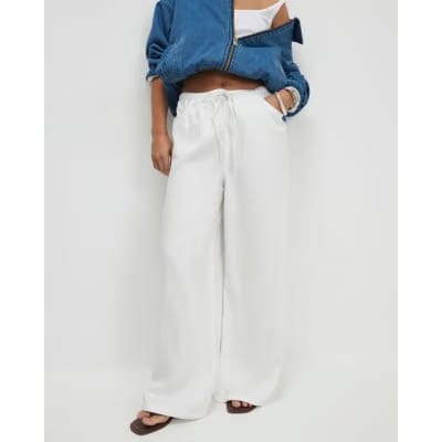 Petite White Wide leg Drawstring Jeans