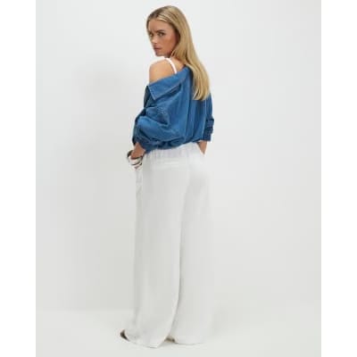 Petite White Wide leg Drawstring Jeans