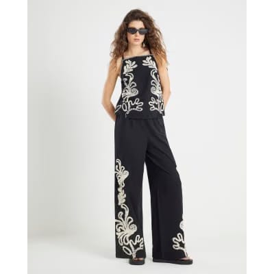 Black broderie Tank Top