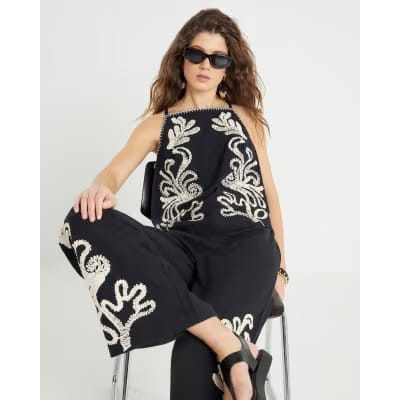 Black broderie Tank Top