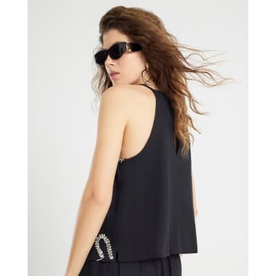 Black broderie Tank Top