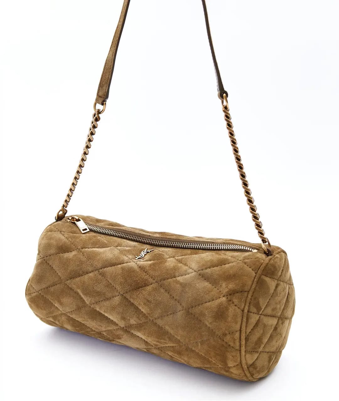 SAINT LAURENT Khaki suede shoulder bag