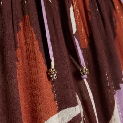 Brown Leaf Print Wide Leg Trousers