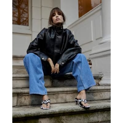 Blue Wide Leg Tie Front Jeans