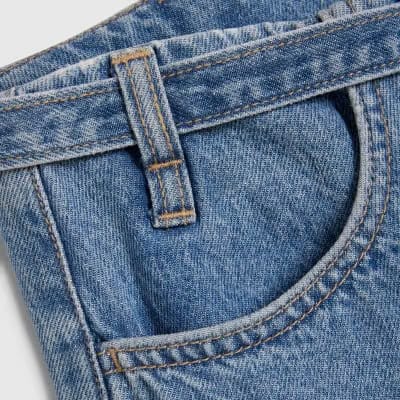 Blue Wide Leg Tie Front Jeans