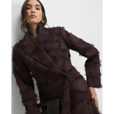 Brown Spot Fringe Longline Duster Coat
