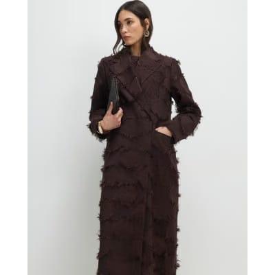 Brown Spot Fringe Longline Duster Coat