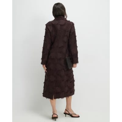 Brown Spot Fringe Longline Duster Coat