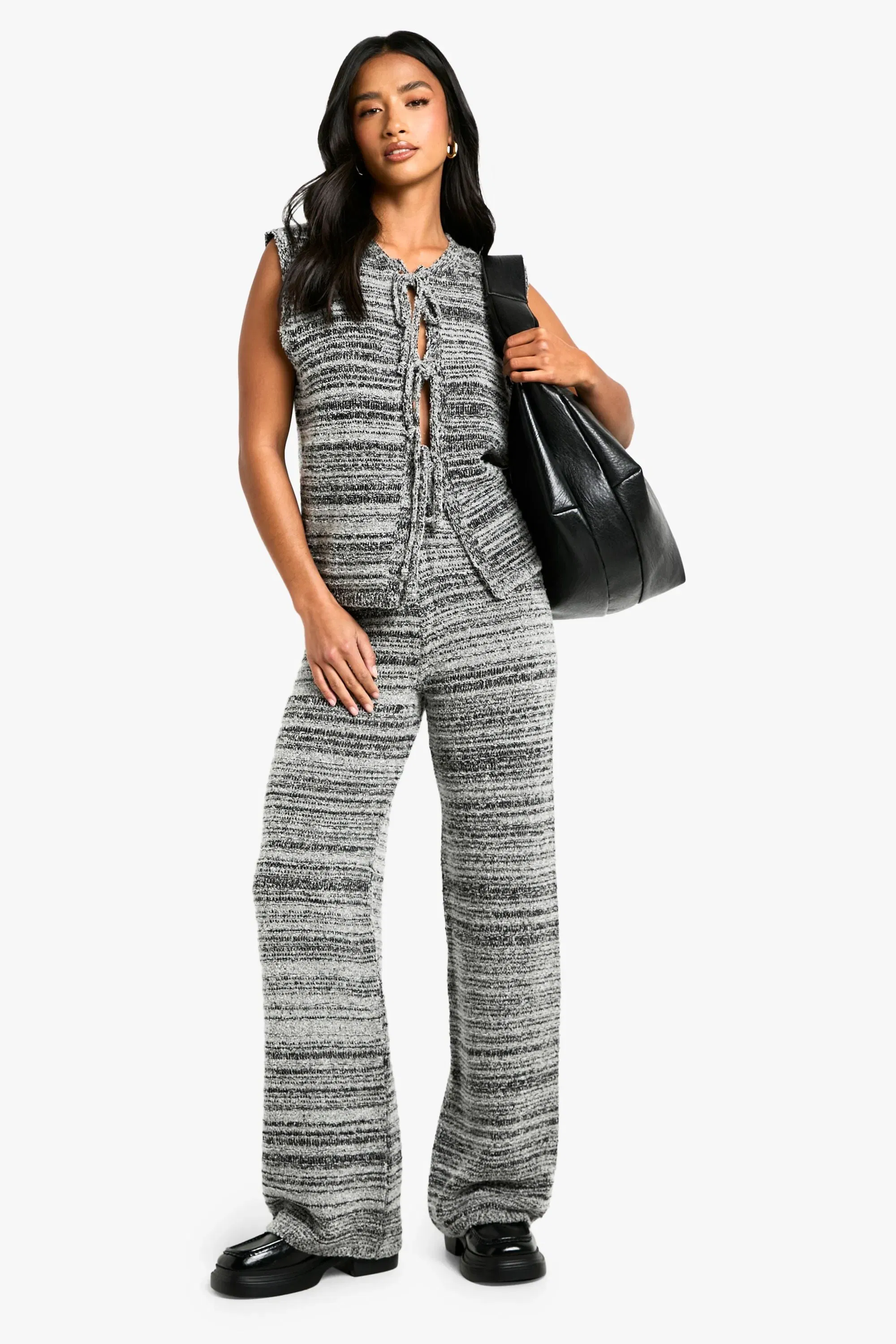 Petite Marl Knitted Tie Front Waistcoat