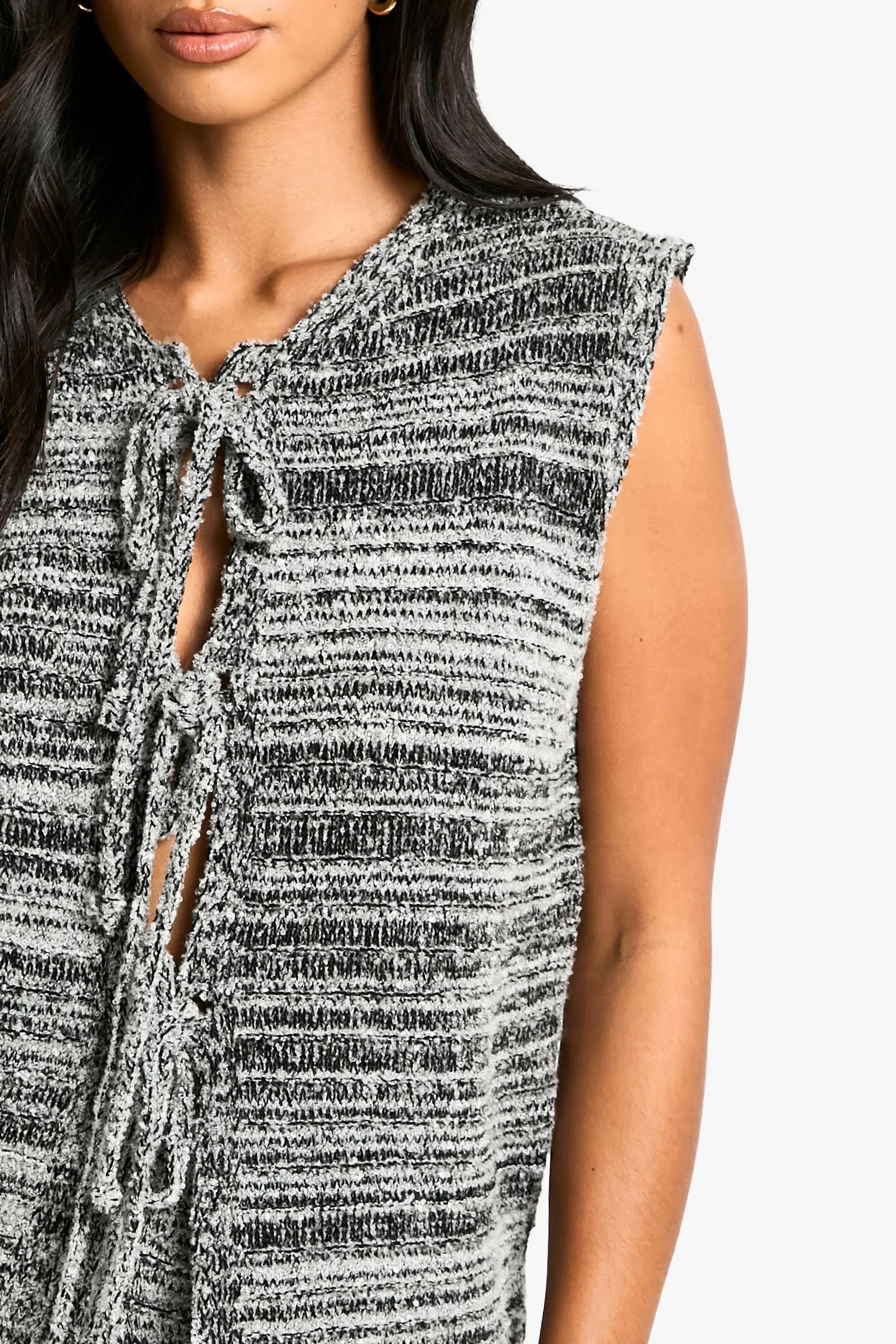 Petite Marl Knitted Tie Front Waistcoat
