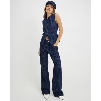 Blue Denim Striped Waistcoat