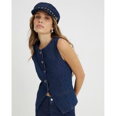 Blue Denim Striped Waistcoat