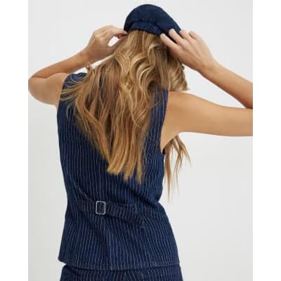 Blue Denim Striped Waistcoat