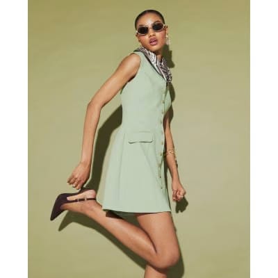 Green Button Up Structured Mini Dress