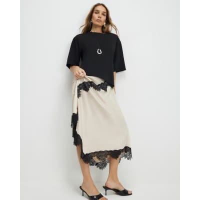Cream Lace Hybrid T-Shirt Maxi Dress