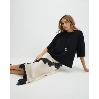 Cream Lace Hybrid T-Shirt Maxi Dress